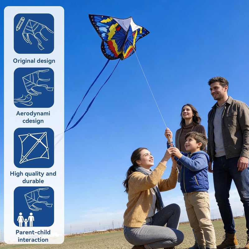 FejoHify Large Butterfly Kite for Kids & Adults, 55" x 28" Easy to Fly Single Line Kite for Kids Ages 4-8, 8-12, Comes with 300 FT Kite String Handle - Image 3